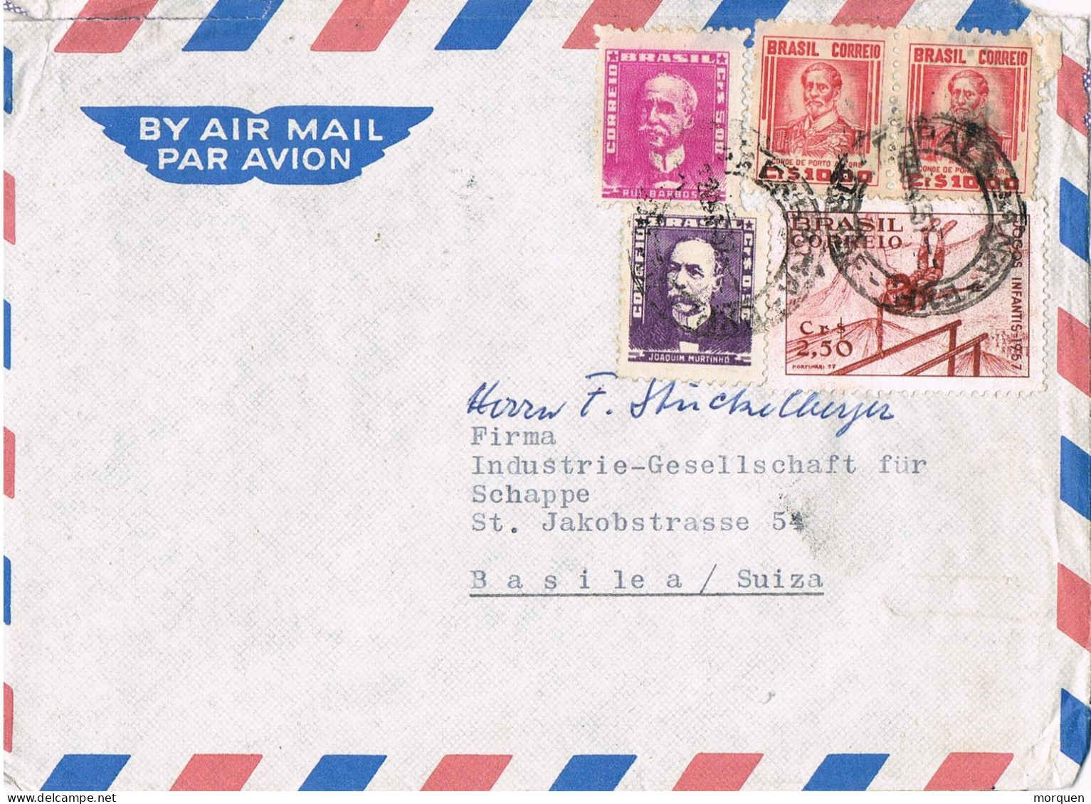 50802. Carta Aerea COPACABANA (Brasil) 1957 A Basilea (suisse) - Lettres & Documents