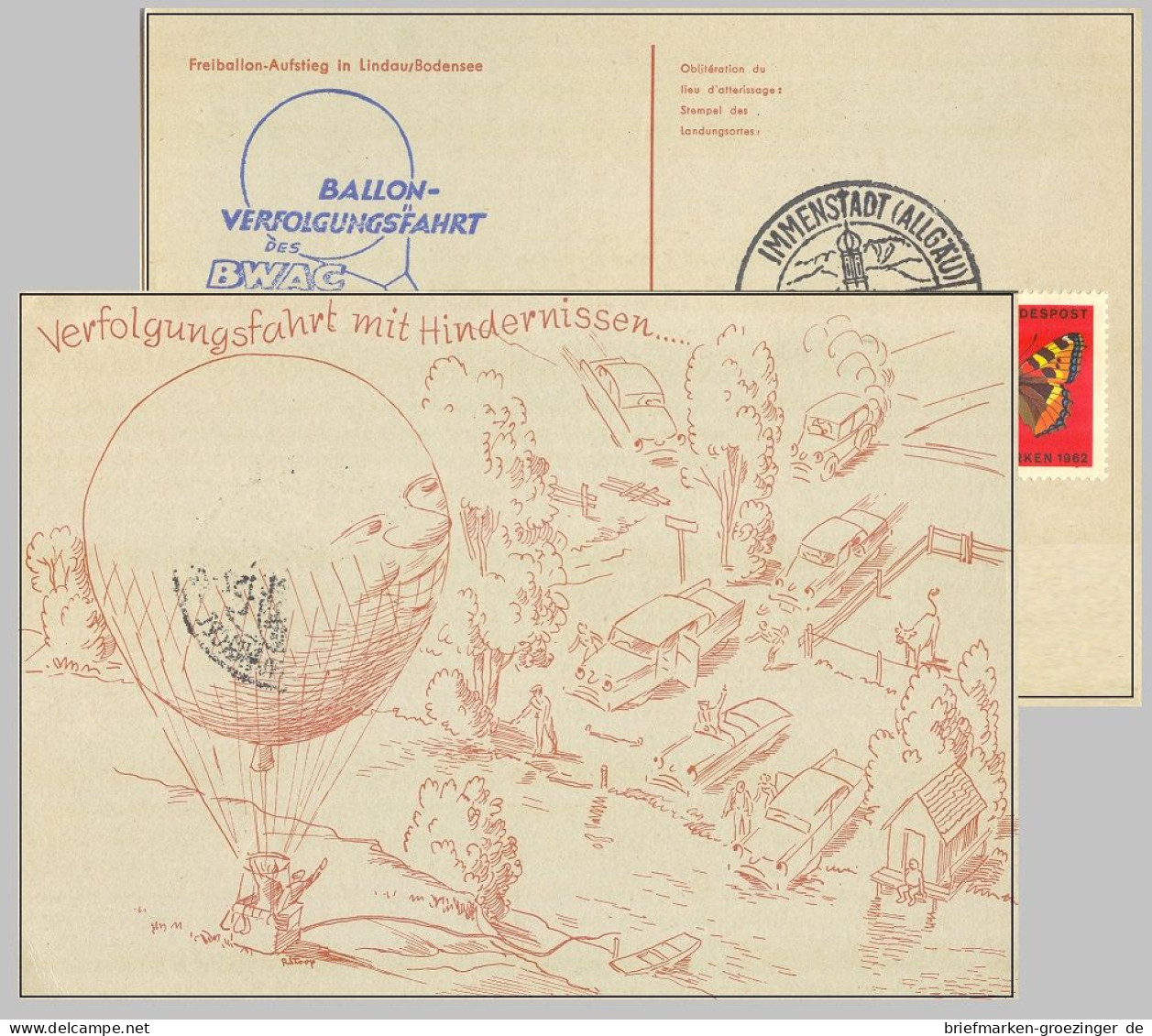 Bund Mi.378 Karte Ballon-Verfolgungsfahrt Sst. -16-7384 - Eerste Vluchten
