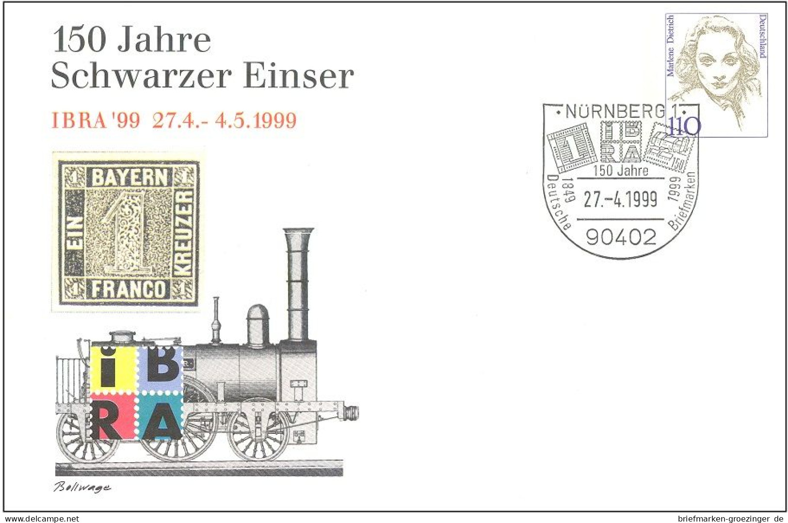 Bund Privatganzsache "150 Jahre Schwarzer Einser" Sst. -16-7377 - Cartes Postales Privées - Oblitérées