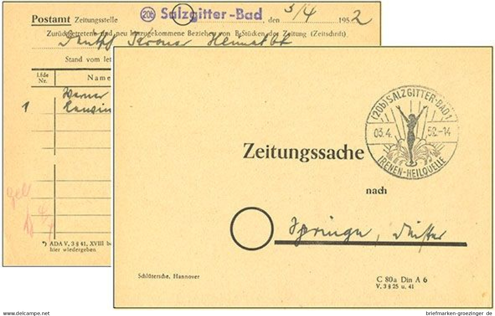 Bund Zeitungssache Mitteilung An Das Postamt Sonderstempel Salzgitter-Bad -16-7339 - Salzgitter