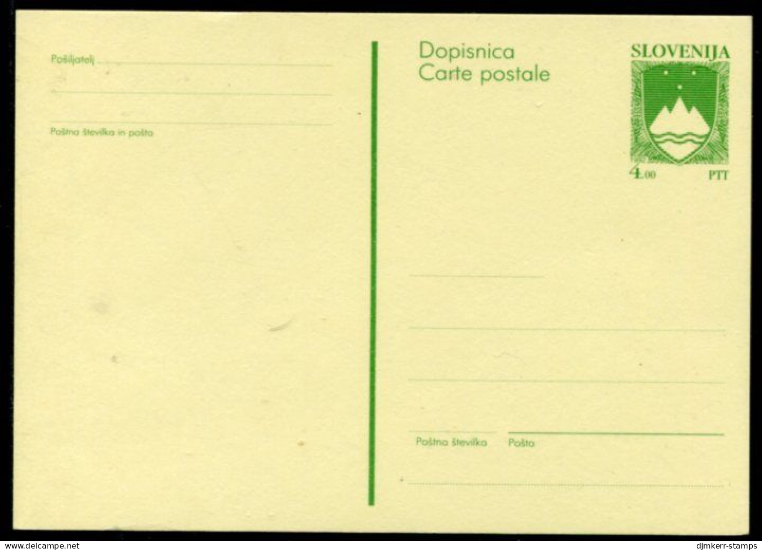 SLOVENIA 1992 4.00 T.  Arms  Stationery Card, Unused.   Michel P1 - Slovénie