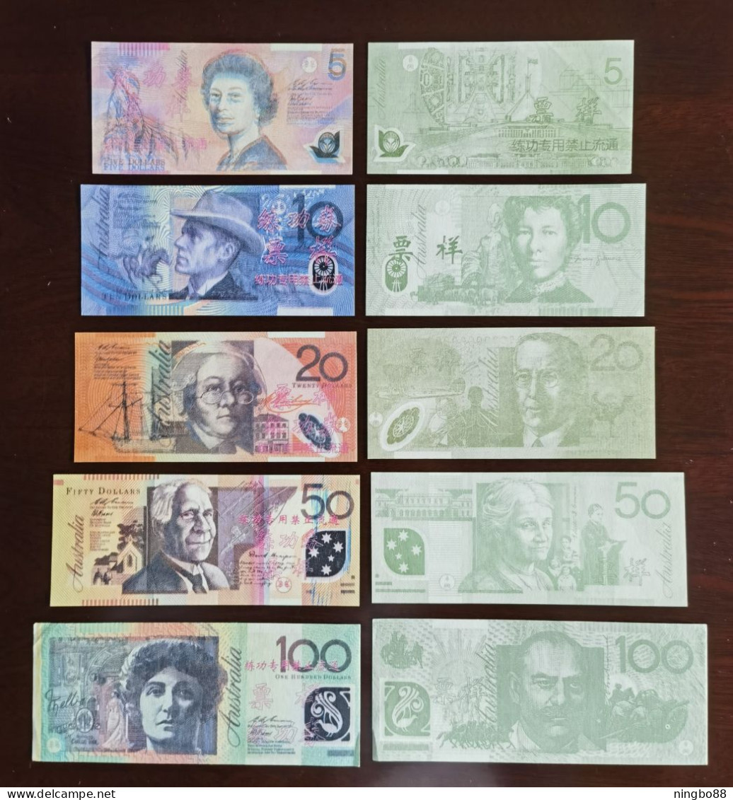 China BOC Bank (bank Of China) Training/test Banknote,AUSTRALIA B-2 Series 5 Different Note Specimen Overprint - Ficticios & Especimenes