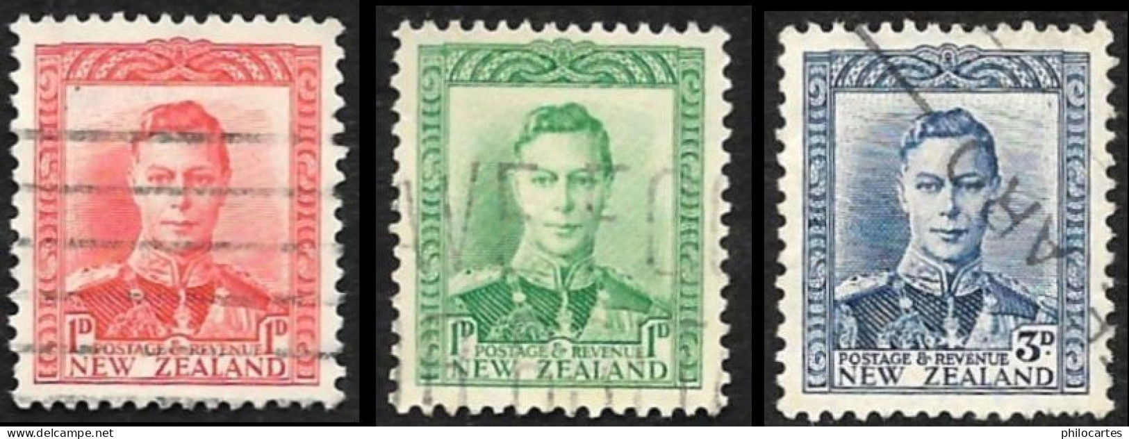 Nouvelle Zelande  1938-41 -  YT  238 - 239 - 239A  - George VI -  Oblitérés - Used Stamps