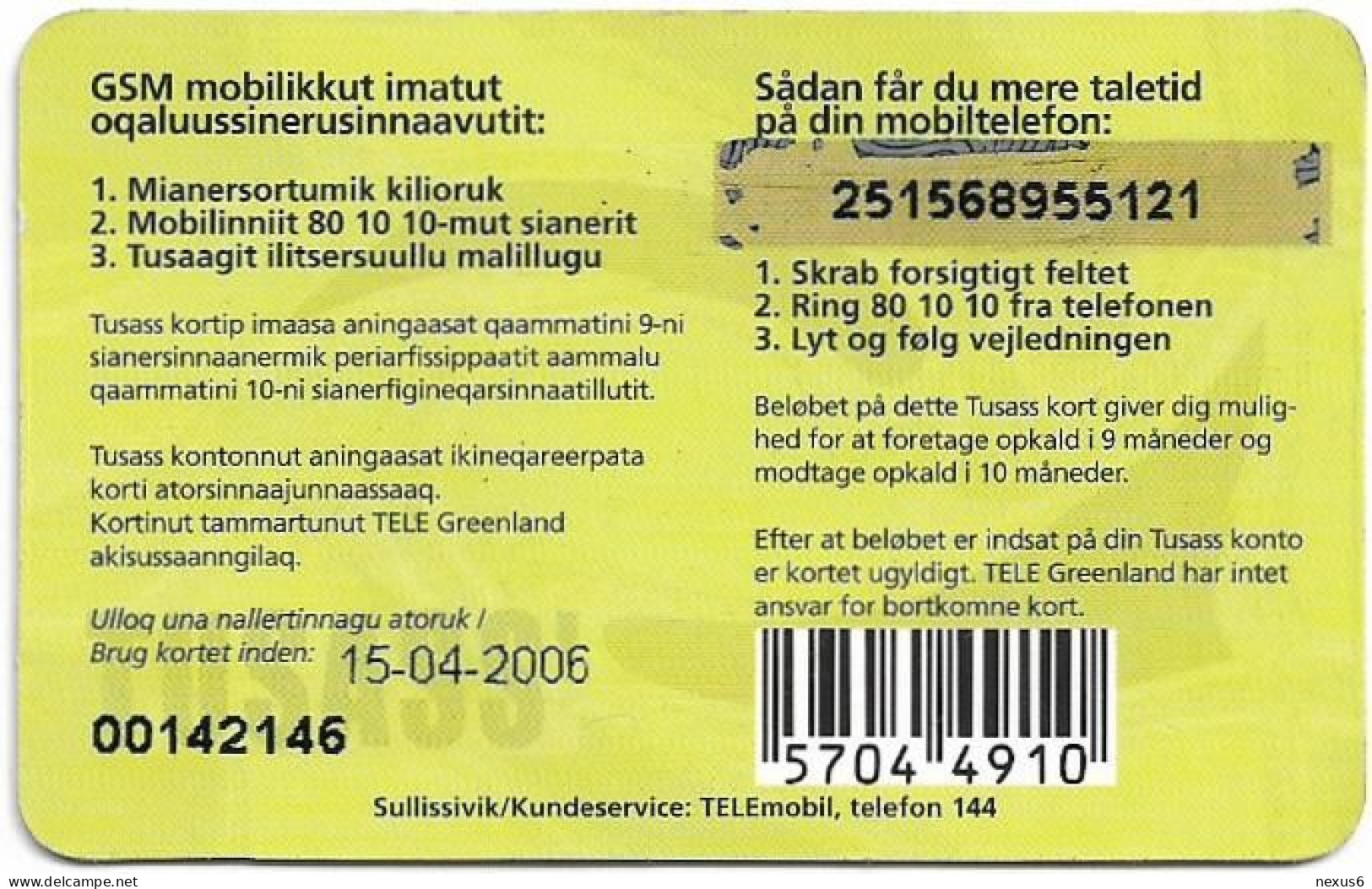 Greenland - Tusass - Purple Red Design, GSM Refill, 100kr. Exp. 15.04.2006, Used - Groenland