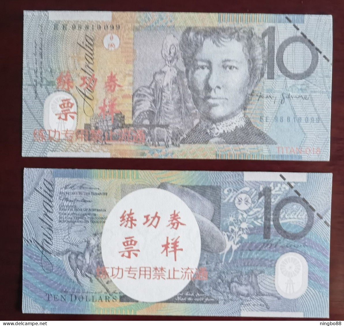 China BOC Bank (bank Of China) Training/test Banknote,AUSTRALIA D Series 10 Dollars Note Specimen Overprint - Ficticios & Especimenes