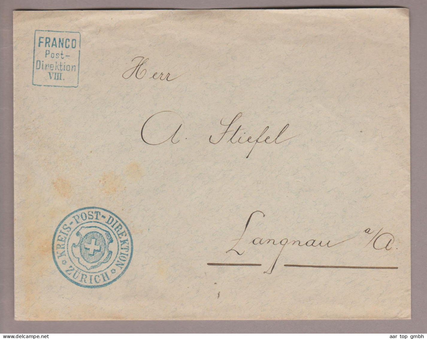 CH Portofreiheit Franko Postdirektion VIII Im Kasten Blau Nach Langnau A.A. 1923-08-14 (Kreispost-Direktion) - Franchise