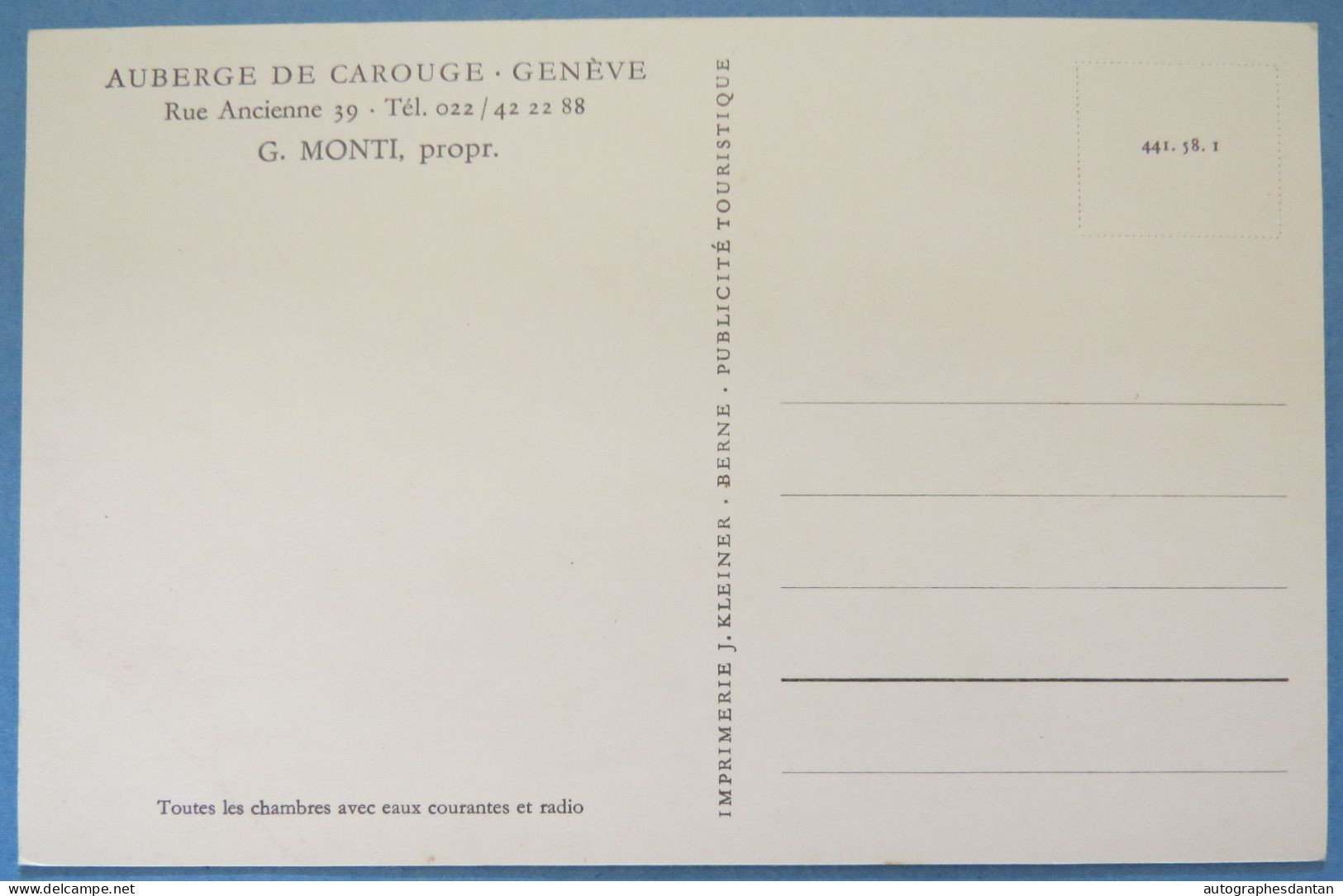 ● Auberge De CAROUGE - GENEVE - Rue Ancienne 39 - G. Monti Propr. Impr. J. Kleiner - Suisse CPSM Carte Postale - Carouge