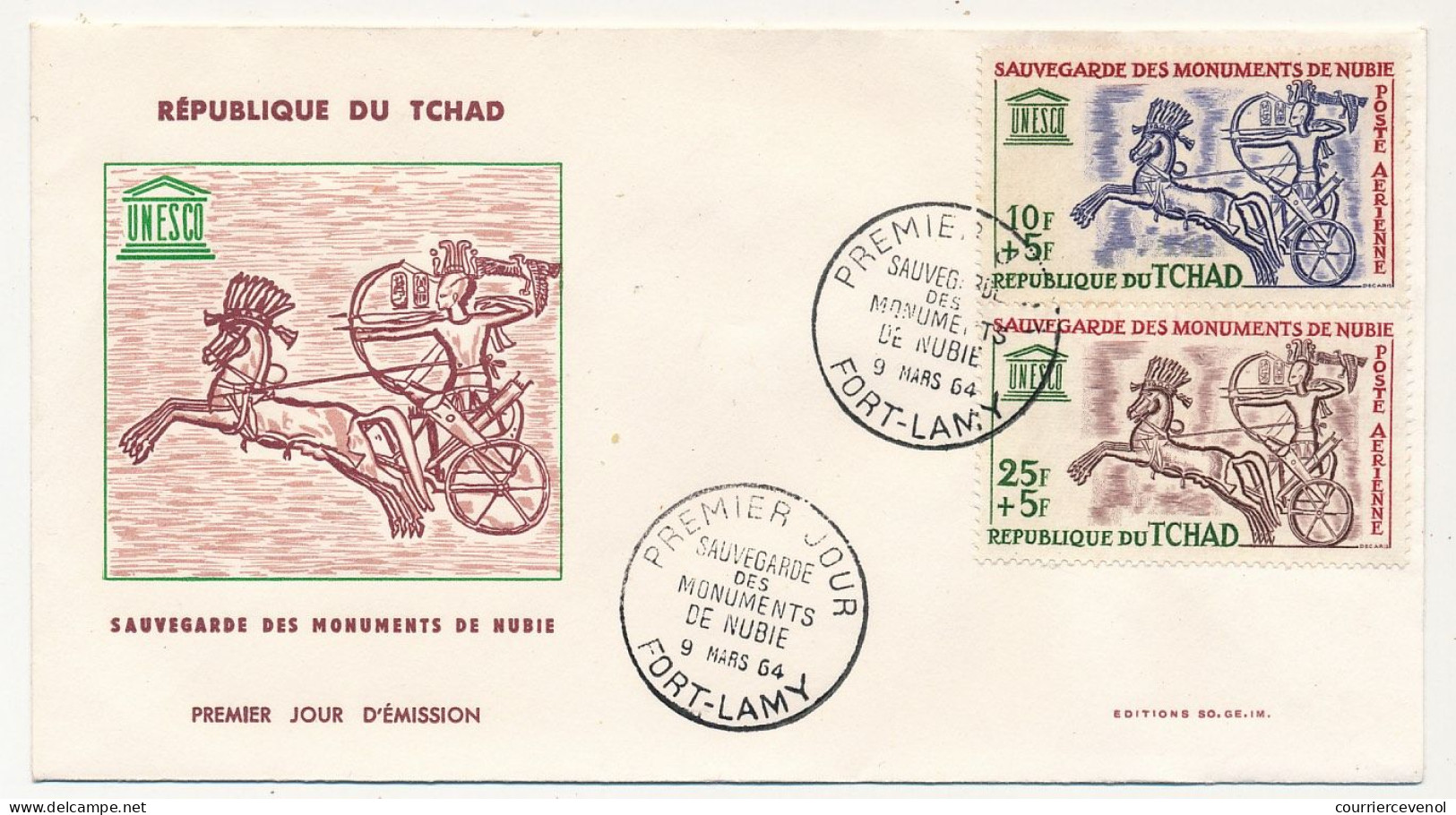 TCHAD => 2 Enveloppes FDC - 3 Valeurs Sauvegarde Des Bâtiments De Nubie - 9 Mars 1964 - Fort-Lamy - Tsjaad (1960-...)