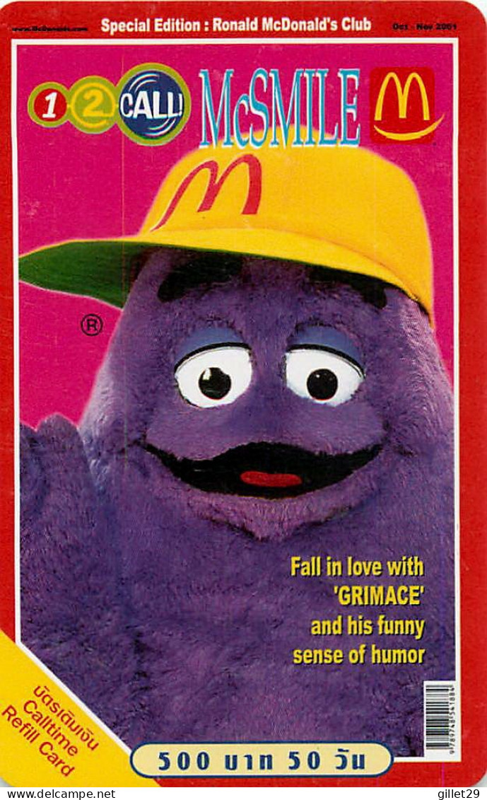 TÉLÉCARTE - McSMILE, RONALD McDONALD'S CLUB - JUIN 2003 - FALL IN LOVE WITH " GRIMACE " - Alimentation