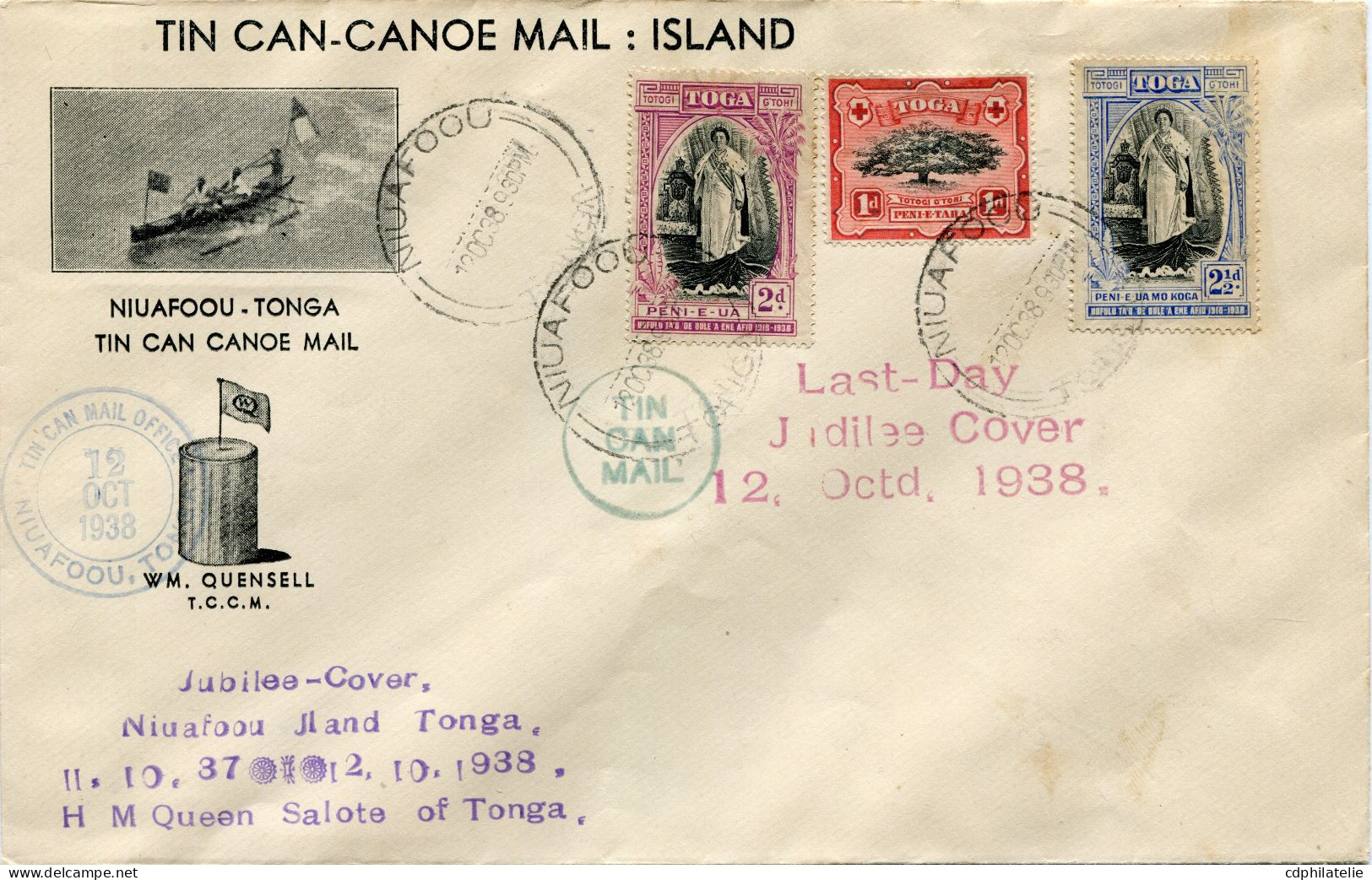 TONGA LETTRE AVEC CACHET " TIN CAN CANOE MAIL ISLAND " + CACHET " JUBILEE-COVER NIAFOOU......OF TONGA " AVEC OBL NIAFOOU - Tonga (...-1970)