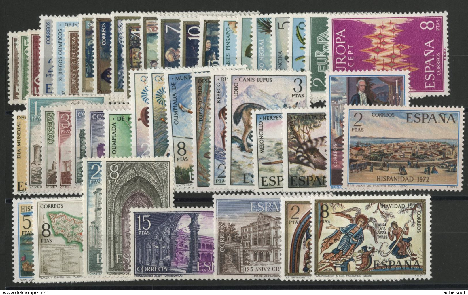 ESPAGNE ANNEE COMPLETE 1972 Cote 23,05 € Neufs ** (MNH) Edifil N° 2071 à 2116 Y &T N° 1725à 1770 - Années Complètes