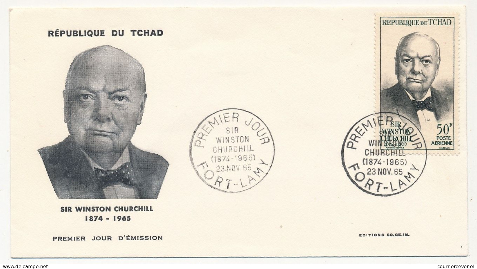 TCHAD => Env FDC - 50F Winston Churchill - 23 Nov 1965 - Fort-Lamy - Tchad (1960-...)