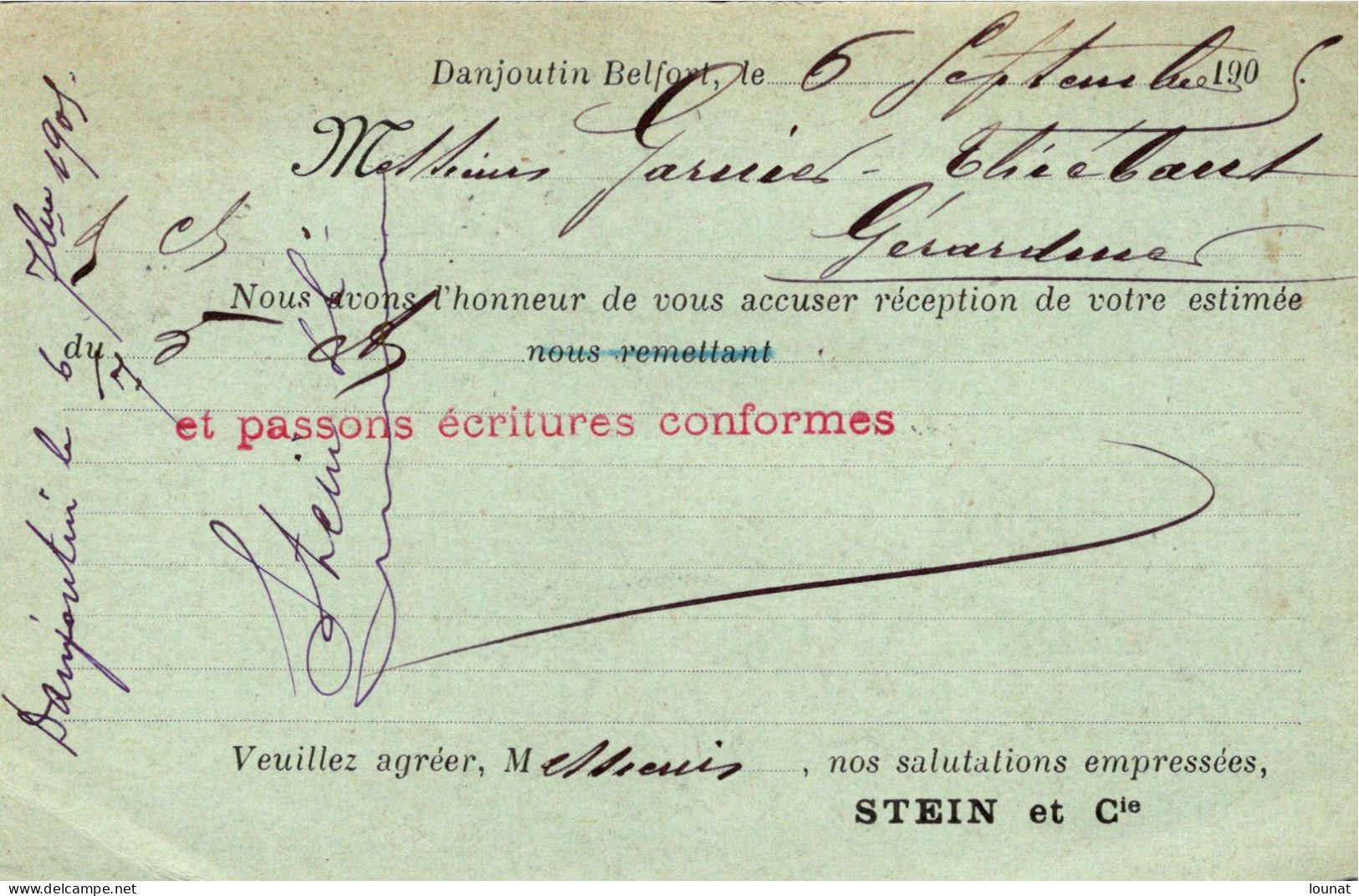 90 DANJOUTIN  - STEIN & Cie - Entiers Postaux Année 1905 - Danjoutin