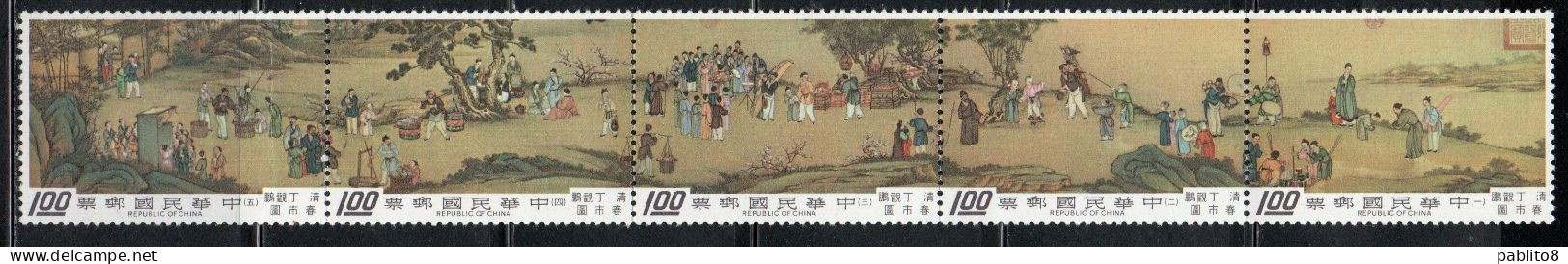 CHINA REPUBLIC CINA TAIWAN FORMOSA 1975 FROM SCROLL FESTIVALS OF NEW YEAR BY TING KUAN-P'ENG STRIP MNH - Unused Stamps