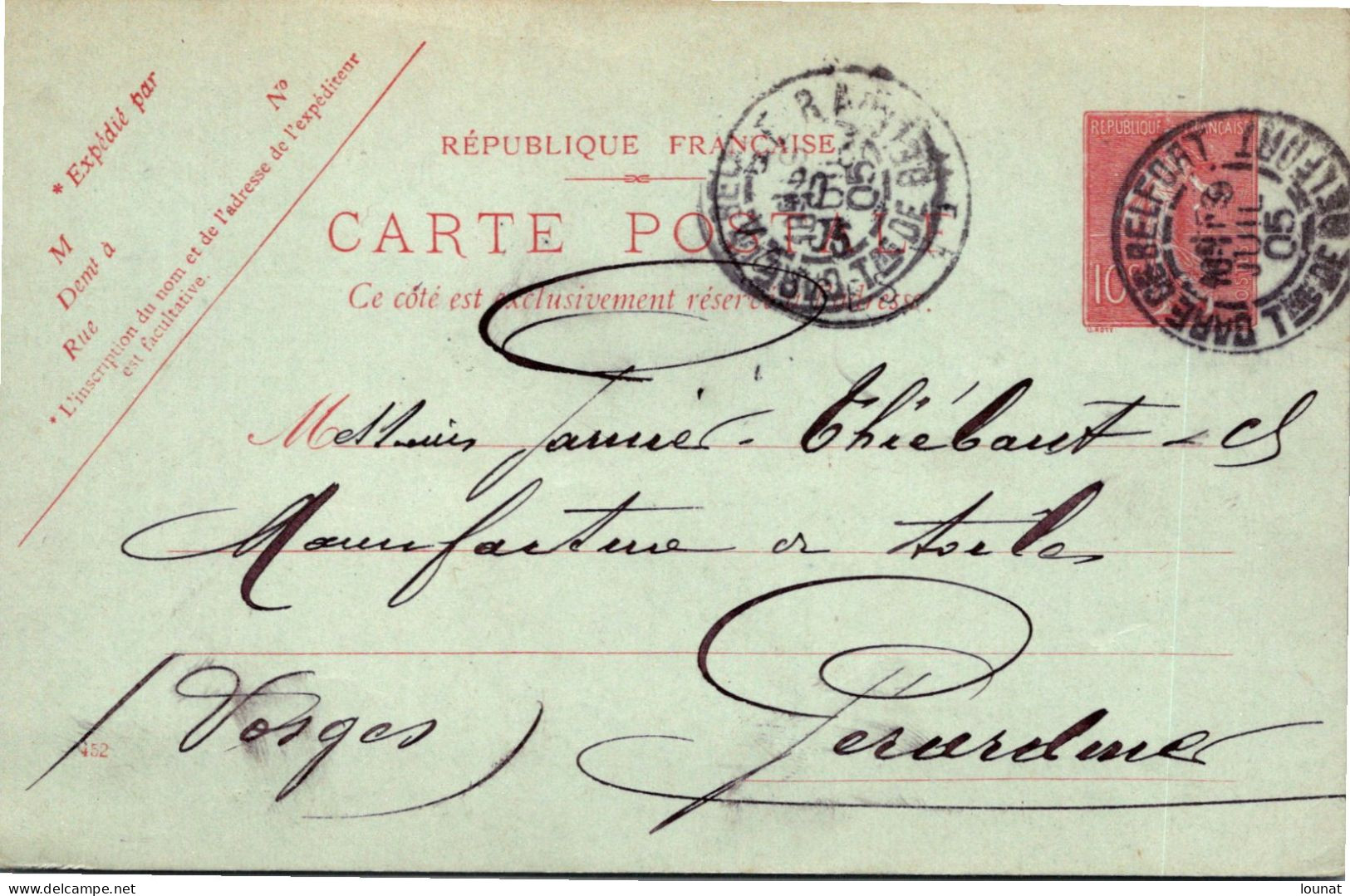 90 DANJOUTIN  - STEIN & Cie - Entiers Postaux Année 1905 - Danjoutin