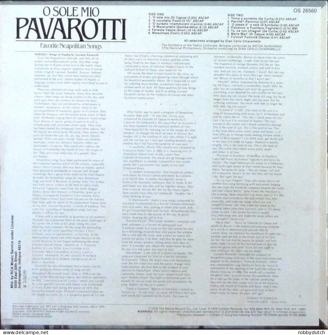 * LP *  PAVAROTTI - O SOLE MIO ( Favorite Neapolitan Songs) (USA 1979 EX-) - Andere - Italiaans