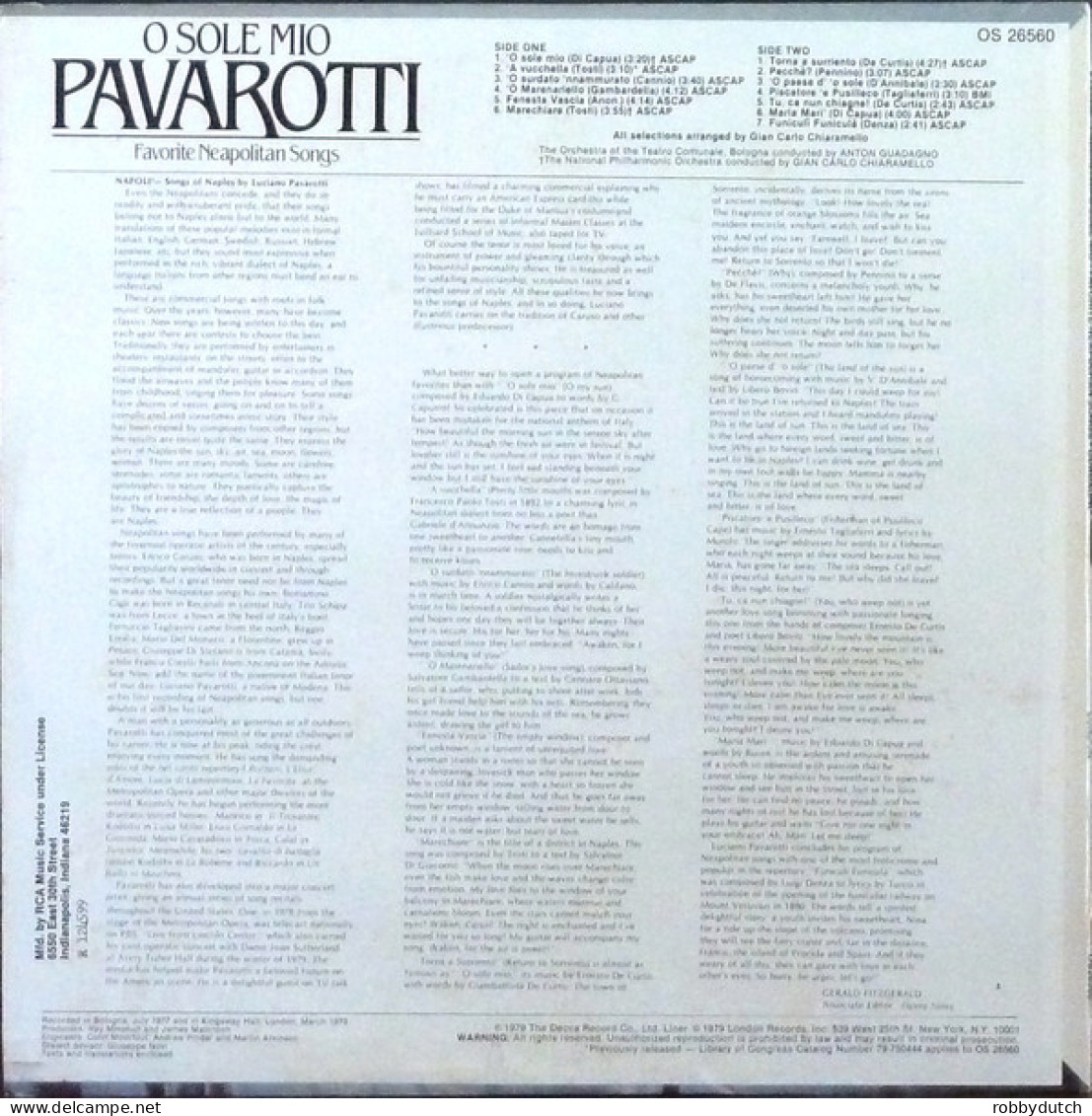 * LP *  PAVAROTTI - O SOLE MIO ( Favorite Neapolitan Songs) (USA 1979 EX-) - Otros - Canción Italiana