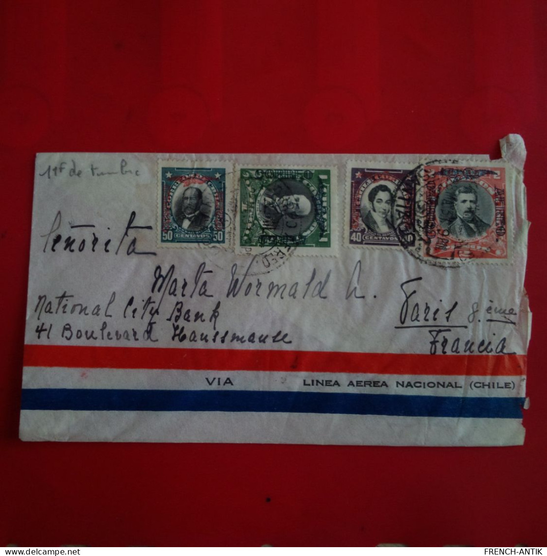 LETTRE CHILI POUR PARIS CORREO AEREO SANTIAGO 1931 - Chile