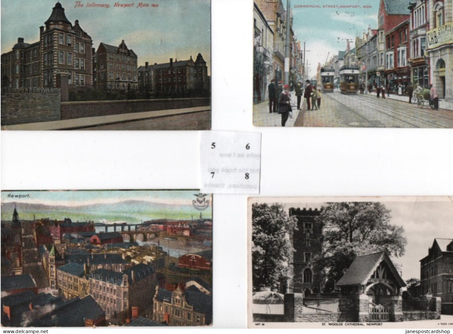 4 POSTCARDS NEWPORT - MONMOUTHSHIRE - THE INFIRMARY - COMMERCIAL STREET - GENERAL VIEW - ST. WOOLOS CATHEDRAL - Monmouthshire