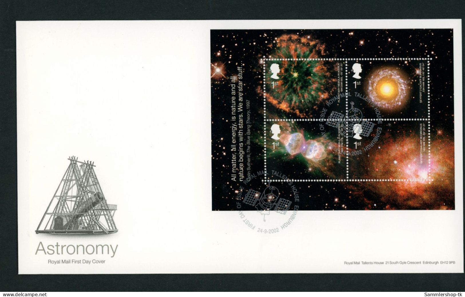 Großbritannien Block 15 FDC Astronomie - 2001-2010 Dezimalausgaben