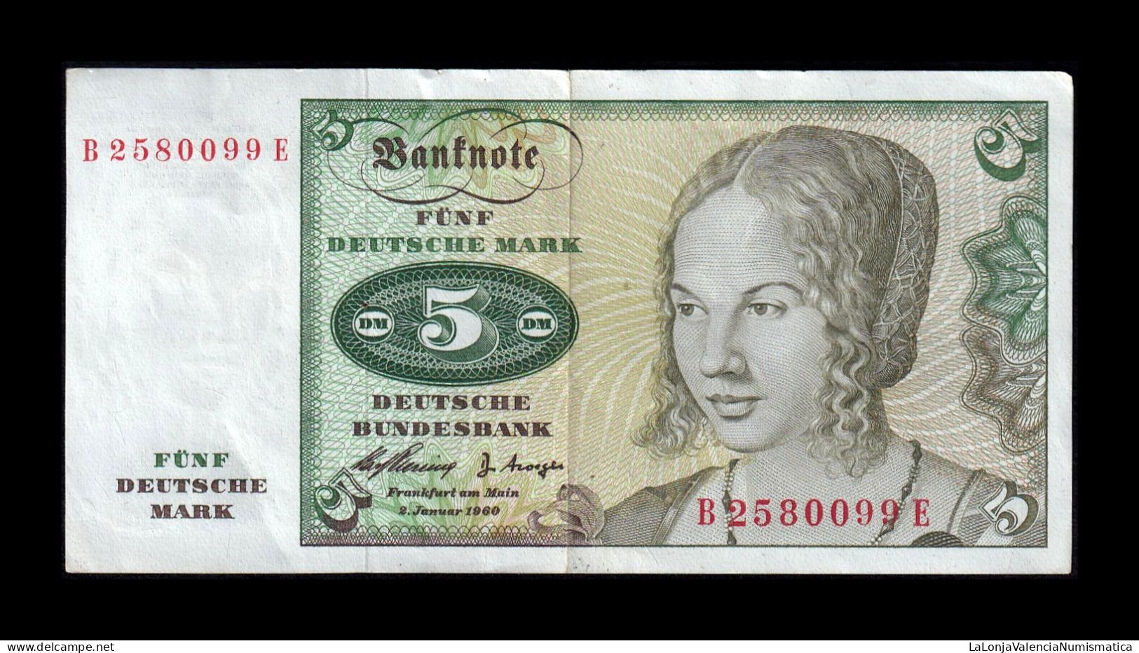 Alemania República Federal Federal Republic Of Germany 5 Deutsche Mark 1960 Pick 18 Mbc+ Vf+ - 5 DM