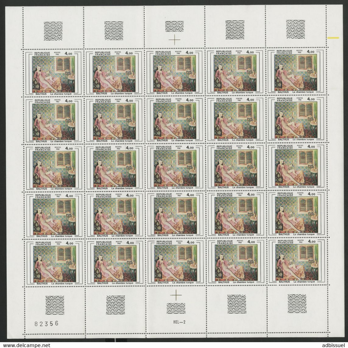 N° 2245 4 Fr  BALTHUS Feuille De 25 Ex. Vendue à La Valeur Faciale ** MNH COTE 57,50 € - Full Sheets