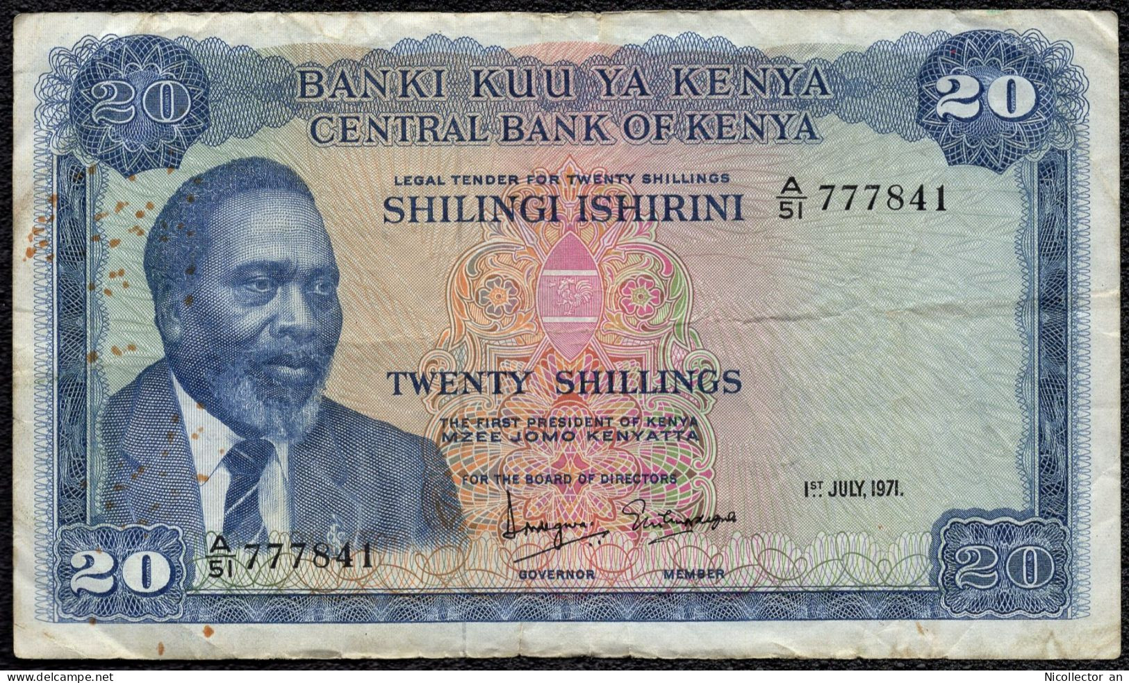 Kenya 20 Shillings 1971 P-6b VF Banknote - Kenia
