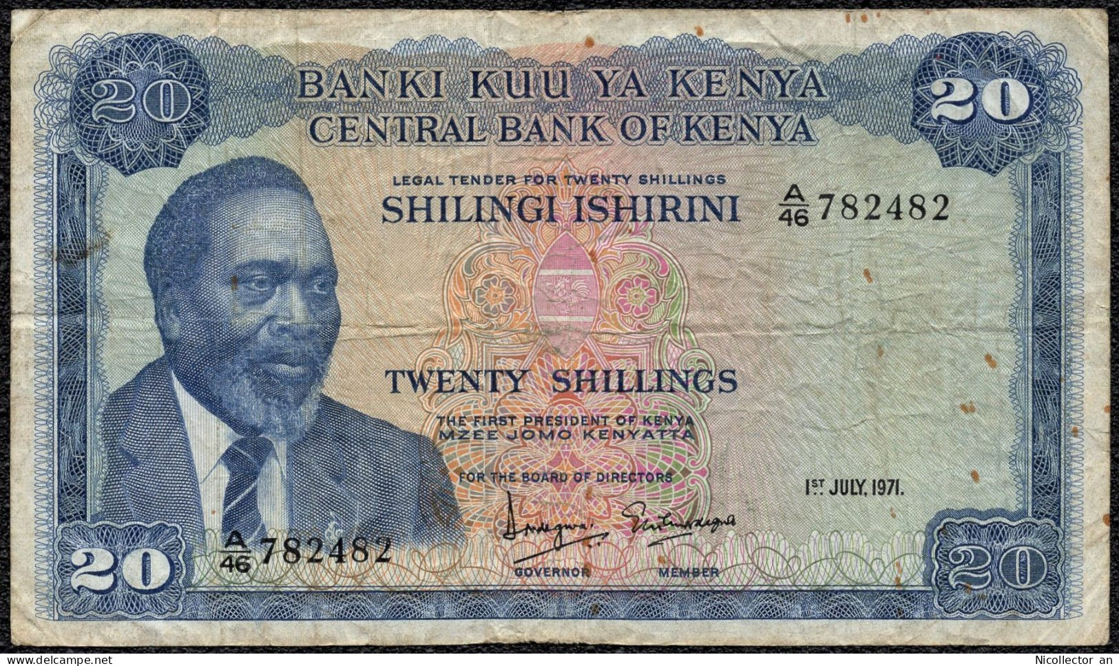 Kenya 20 Shillings 1971 P-6b F+ Banknote - Kenya