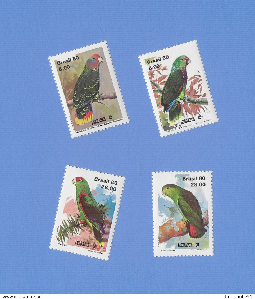 BRASILIEN 1980 Postfrisch(**)MNH  Mi.-Nr. 1789-1792  = Papageien Parrots LUBRAPEX ’80 Lissabon - Perroquets & Tropicaux