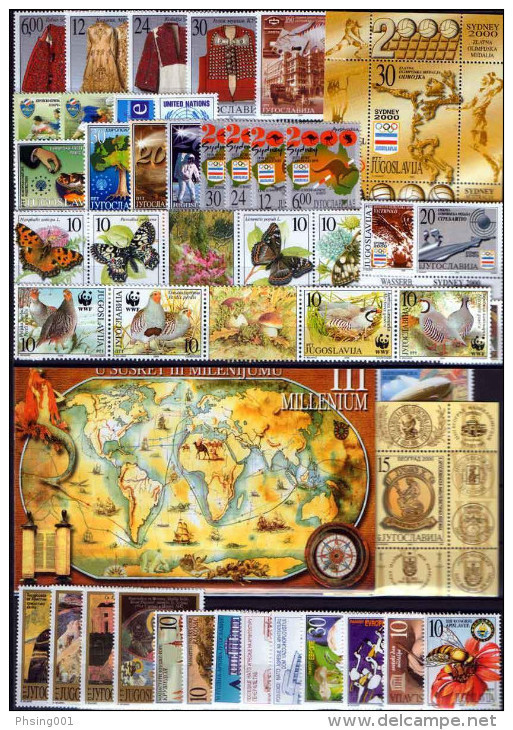 Yugoslavia 2000 Europa CEPT Millennium Butterflies Bee WWF Birds Olympic Games Sydney Costumes, Complete Year MNH - Full Years