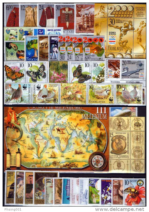 Yugoslavia 2000 Europa CEPT Millennium Butterflies Bee WWF Birds Olympic Games Sydney Costumes, Complete Year MNH - Années Complètes