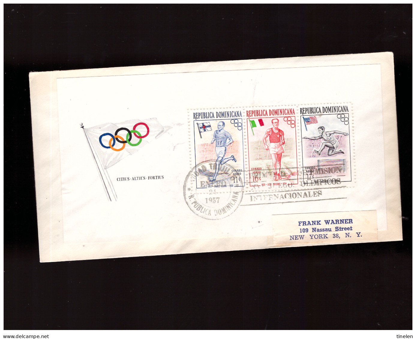 DOMINICANA -1957 FDC  Foglietto Perforato Olimpiadi - Summer 1956: Melbourne