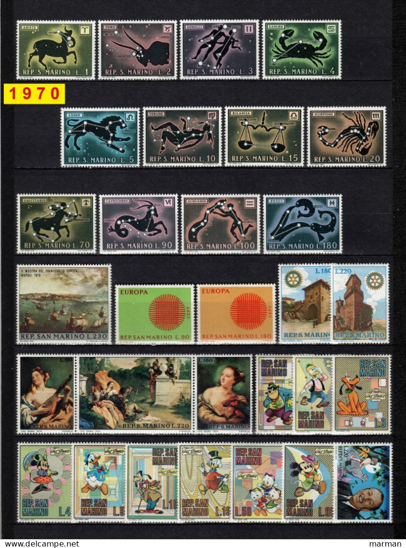 SAN MARINO 1970 Annata COMPLETA 30 Fbolli Nuovi **/MNH - Full Years