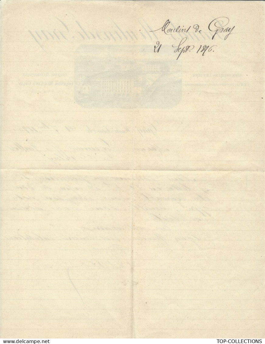 1896 SUPERBE ENTETE GRANDS MOULINS DE Gray Haute Saone  ACHAT DE TOILES  V.SCANS+HISTORIQUE - 1800 – 1899