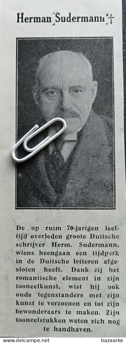 HERMAN SUDERMANN + 1928 DEUTSCHER SCHRIFTSTELLER - Matériel Et Accessoires