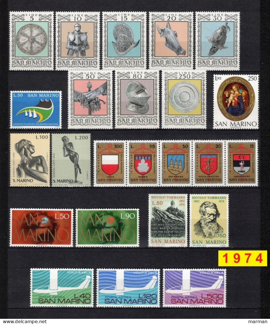 SAN MARINO 1974 Annata COMPLETA 24 Fbolli Nuovi **/MNH - Full Years