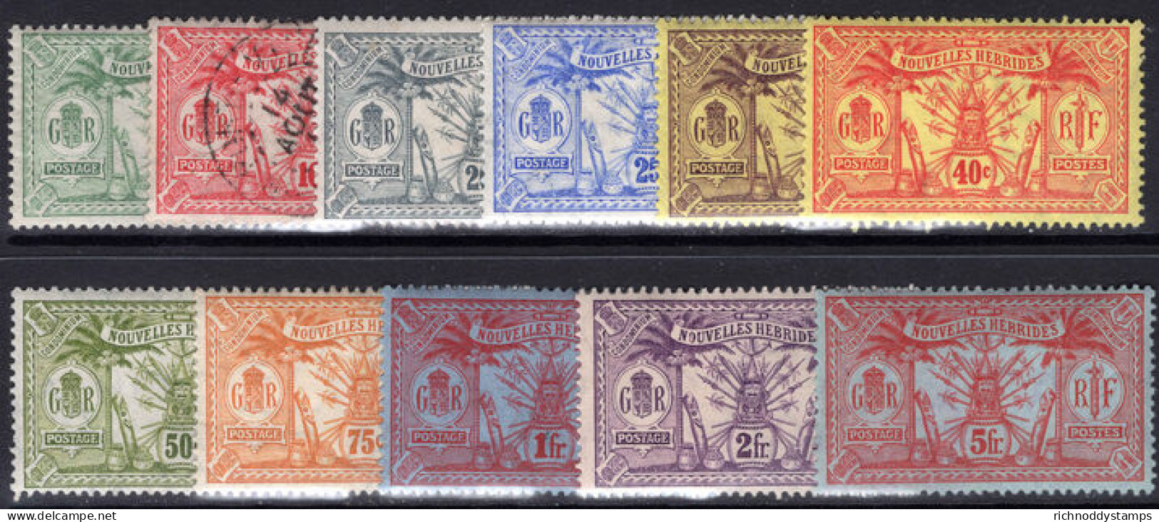 French New Hebrides 1911 Crown CA Set (10c Used) Lightly Mounted Mint. - Nuevos