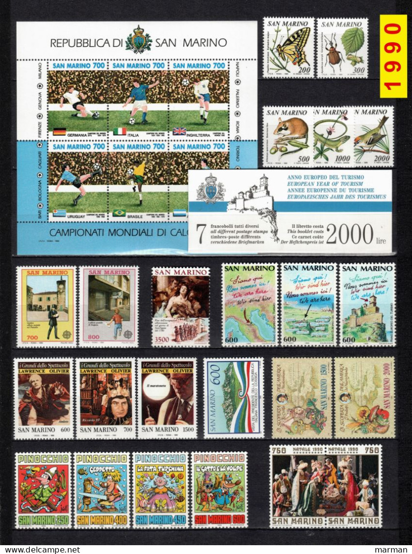 SAN MARINO 1990 Annata COMPLETA 23 Fbolli + 1 Foglietto + 1 Libretto Valori Nuovi **/MNH - Années Complètes