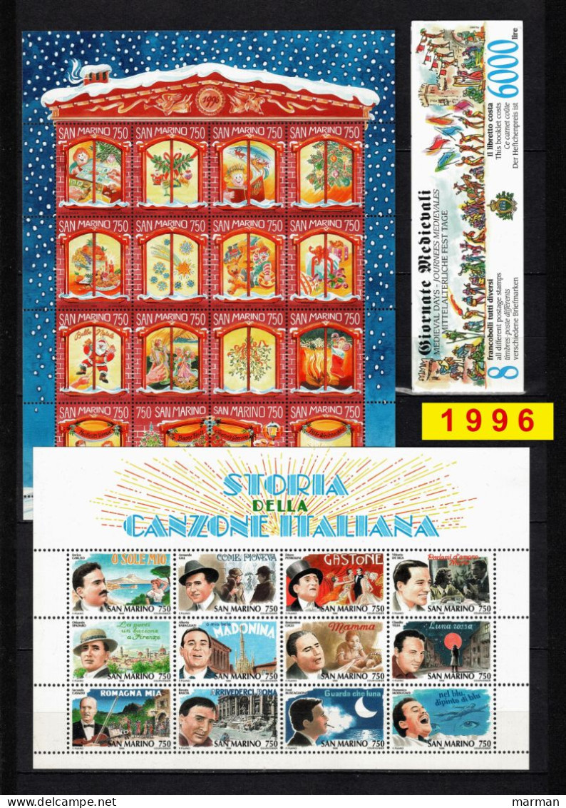 SAN MARINO 1996 Annata COMPLETA  22 Fbolli + 3 Foglietti + 1 Libretto Valori Nuovi **/MNH - Années Complètes