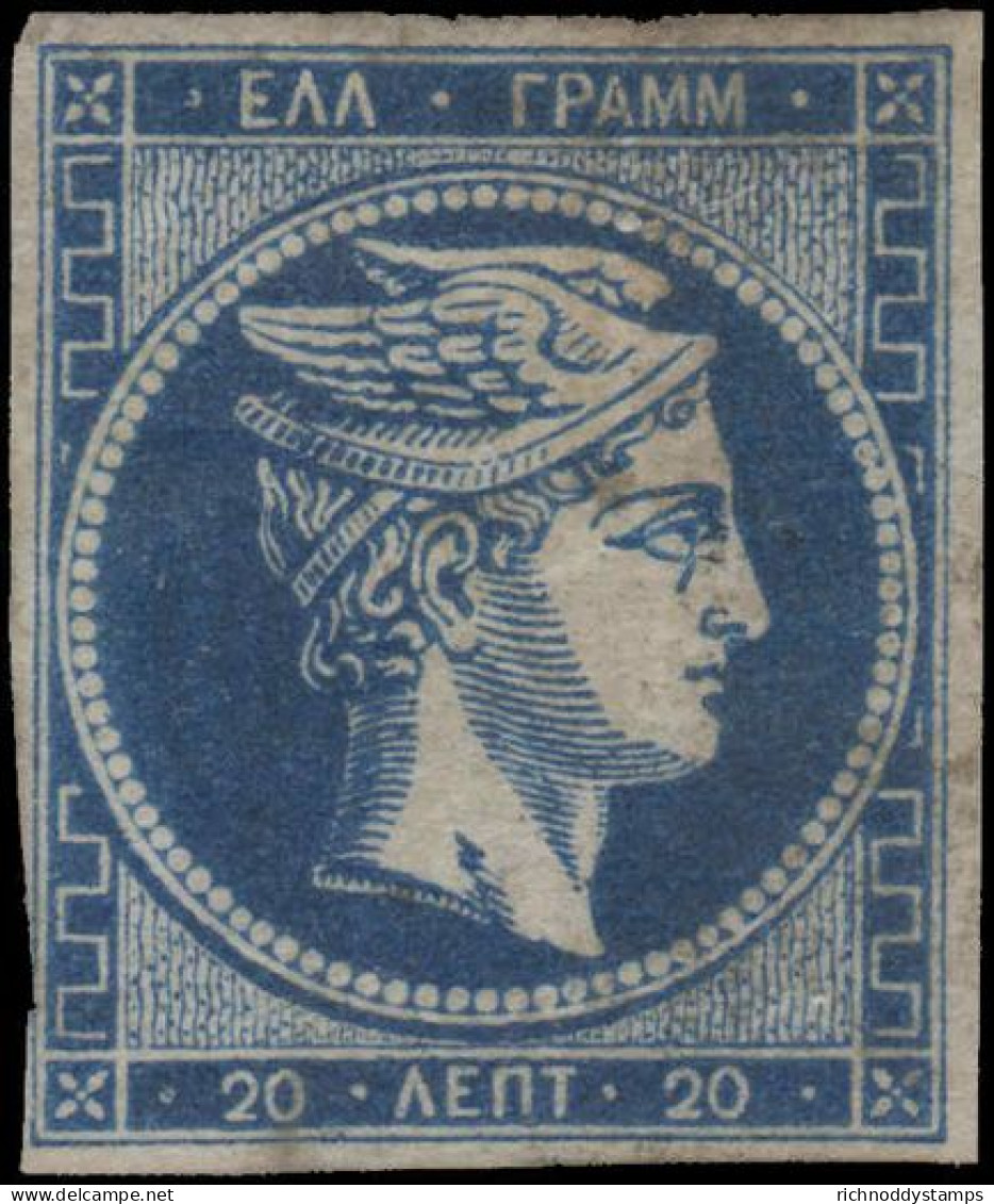 Greece 1872-75 20l Blue Athens Print On Thin Transparent Paper Fine Unused With Part Own Gum.  - Neufs