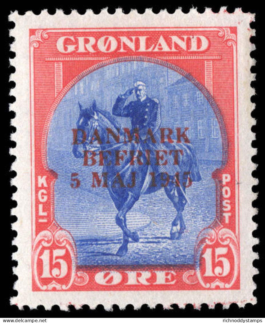 Greenland 1945 Liberation 15&oslash;  Blue And Red With Red Overprint Unmounted Mint. - Ongebruikt