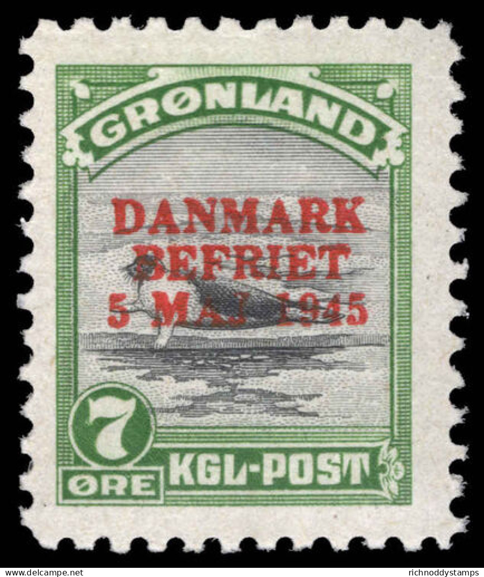 Greenland 1945 Liberation 7&oslash;  Black And Green Lightly Mounted Mint. - Ungebraucht