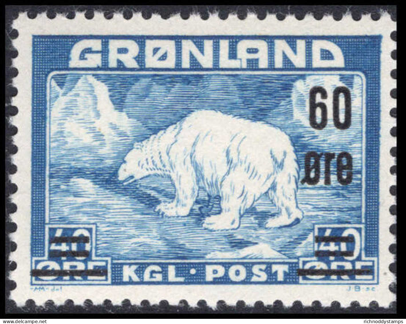 Greenland 1956 60&oslash; Provisional Unmounted Mint. - Unused Stamps