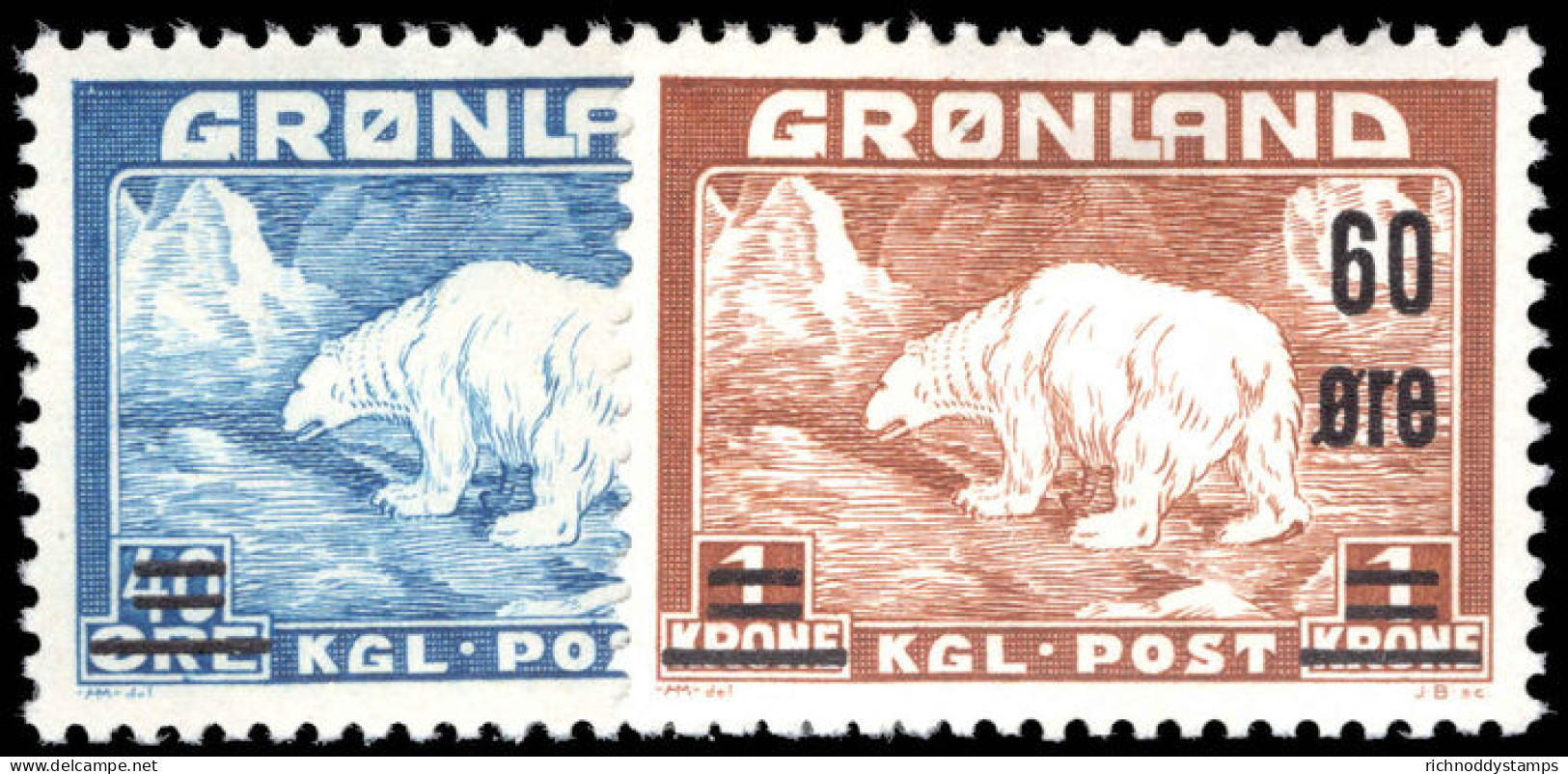 Greenland 1956 Provisionals Lightly Mounted Mint. - Ongebruikt