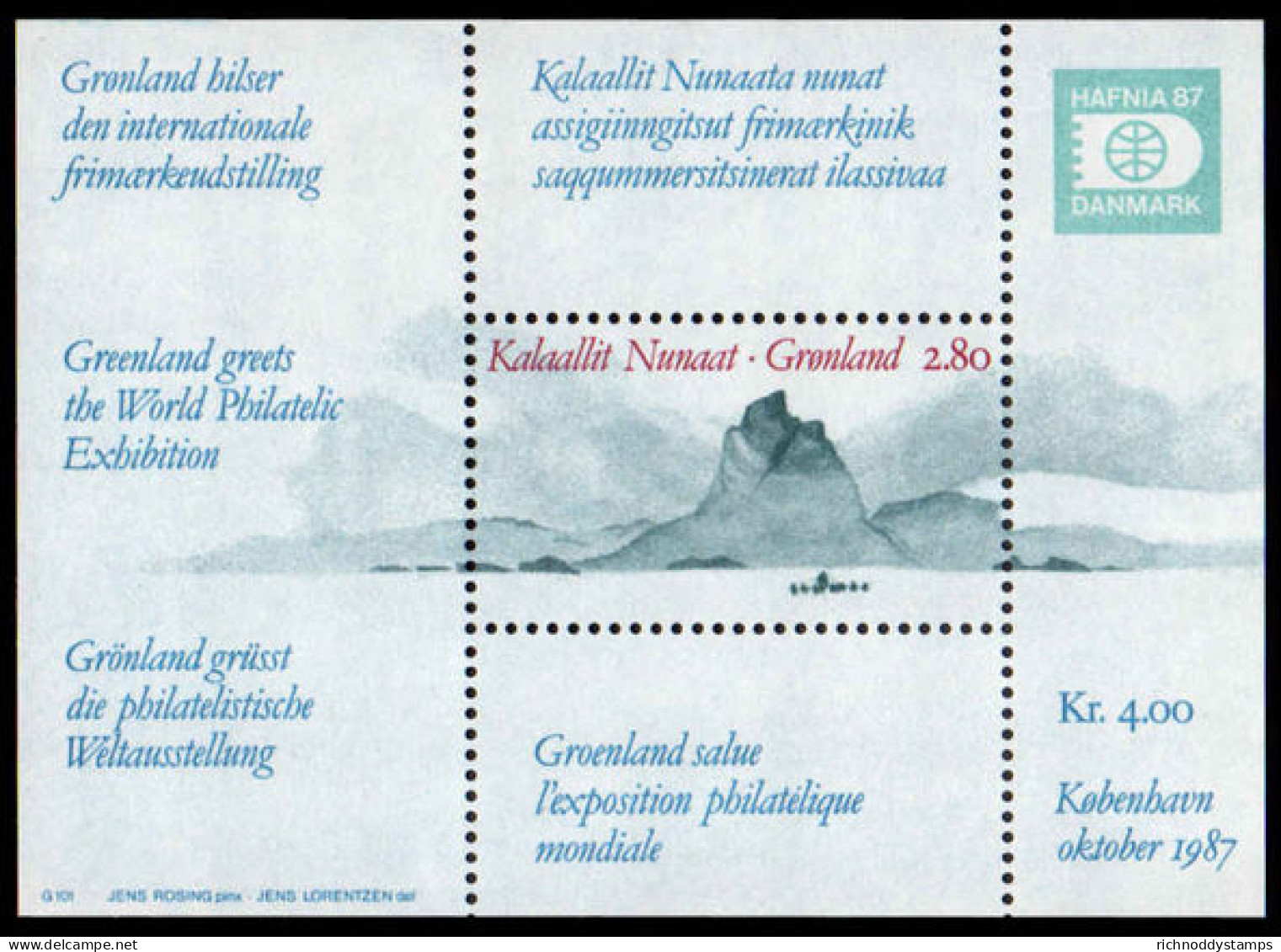 Greenland 1987 Hafnia Souvenir Sheet Unmounted Mint. - Unused Stamps