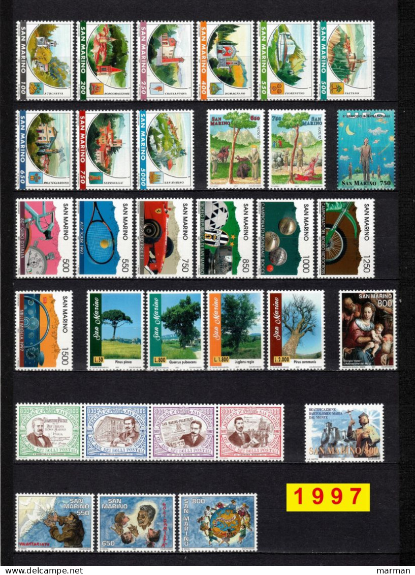 SAN MARINO 1997 Annata COMPLETA  36 Fbolli + 3 Foglietti Valori Nuovi **/MNH - Full Years