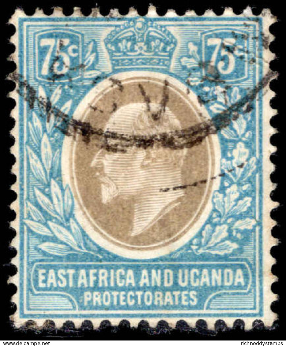 East Africa And Uganda 1907-08 75c Grey And Pale Blue Fine Used. - Protectorados De África Oriental Y Uganda