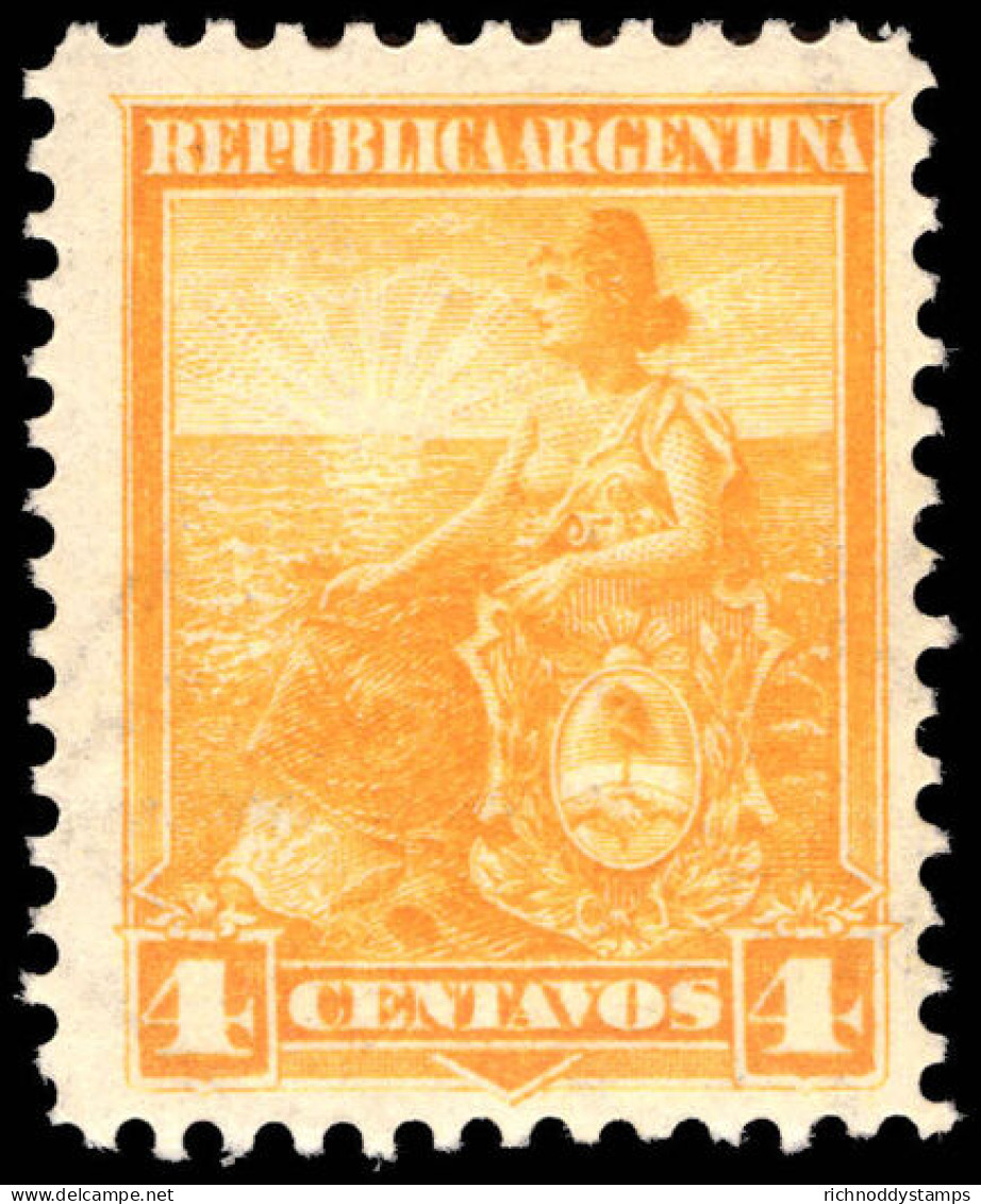Argentina 1899-1903 4c Yellow Perf 12 Fine Unmounted Mint. - Ungebraucht