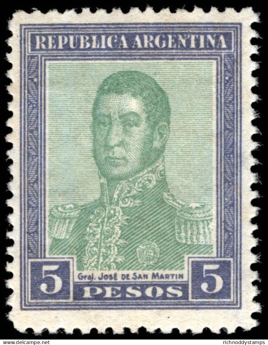 Argentina 1917-21 5p Green And Slate-grey Horizontal Watermark Unmounted Mint. - Nuevos