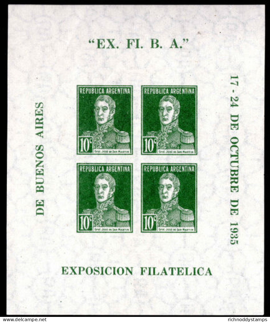 Argentina 1935 Philatelic Exhibition Buenos Aires Souvenir Sheet Lightly Mounted Mint. - Neufs